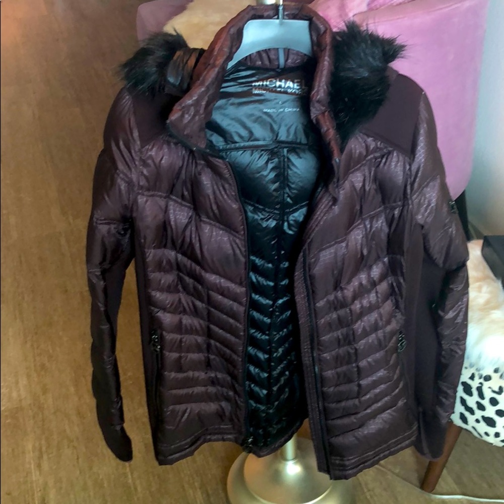 SOLD Michael Kors Puffer Jacket with Fur Hood Plum